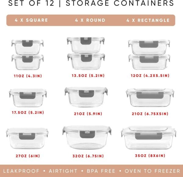 24pc Borosilicate Glass Storage Containers with Lids